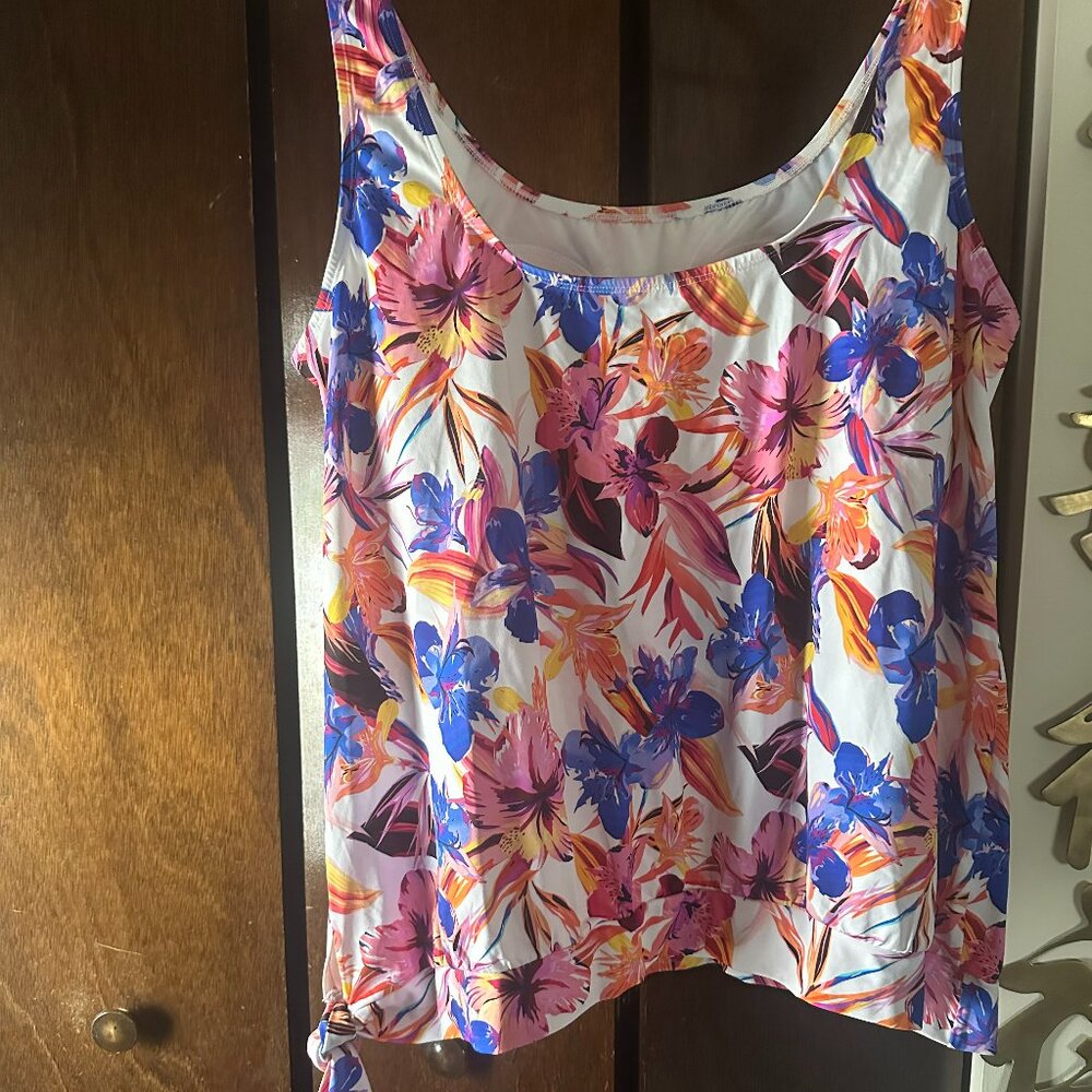 Side Tie Blouson Tankini Top - Floral